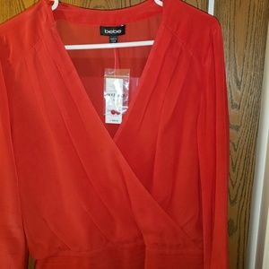 Red blouse dressy Bebe blouse